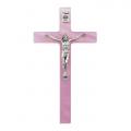  PEARLIZED PINK CROSS WITH FINE PEWTER CORPUS 